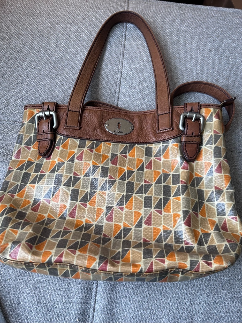 Fossil Key-Per Calypso Geometric Coated Canvas Tote Bag Retro